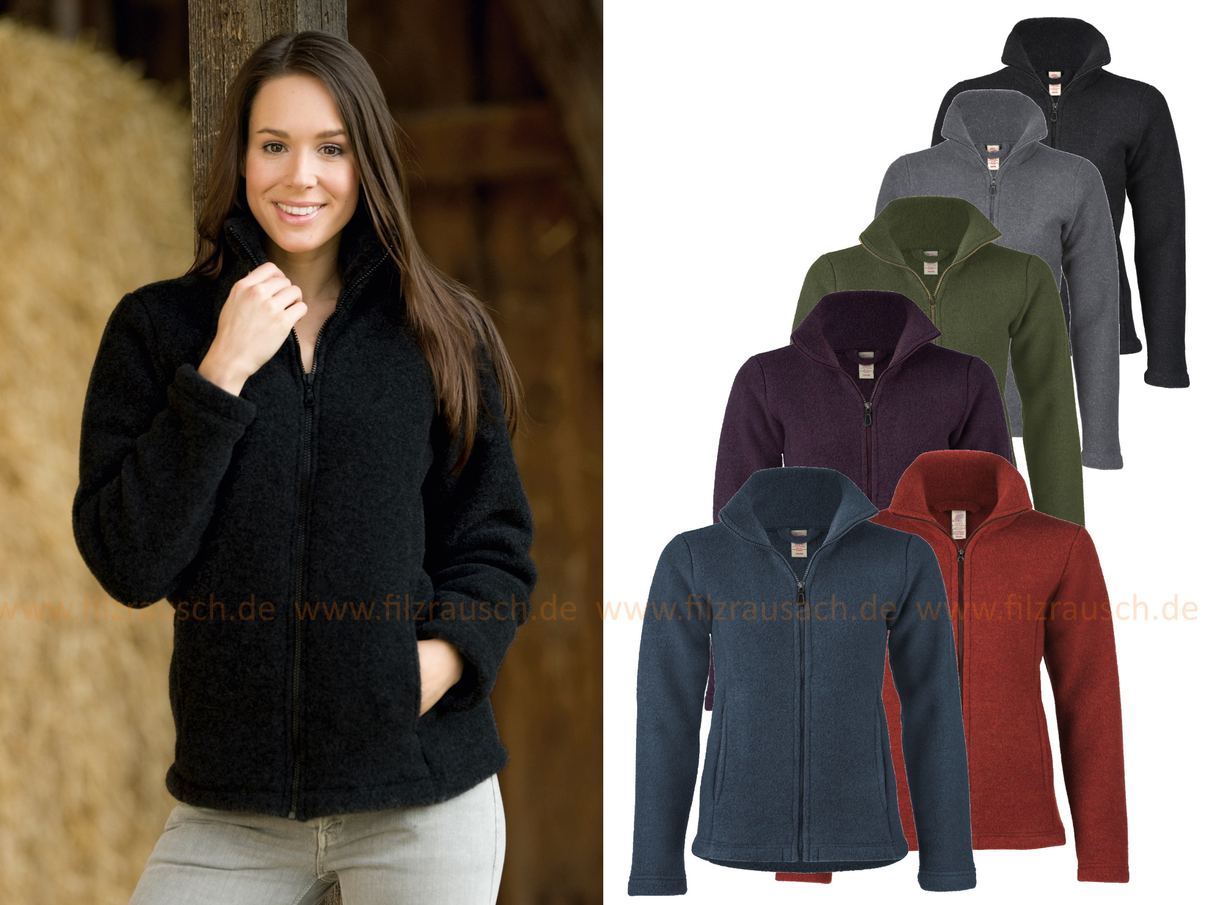 Damen Jacke mit Reißverschluss, tailiert, mit Taschen, dickes Fleece 100% Schurwolle (kbT) (Bio-GOTS