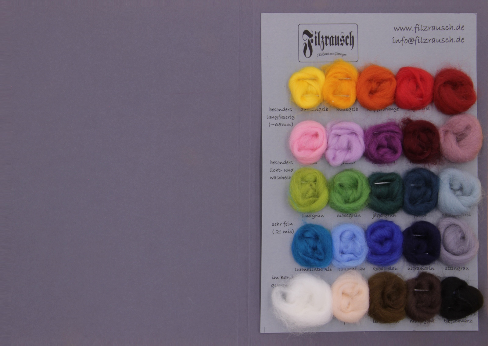 Farbmusterkarte Merinowolle,  21mic sehr fein 24 Farben (bunt im Band)