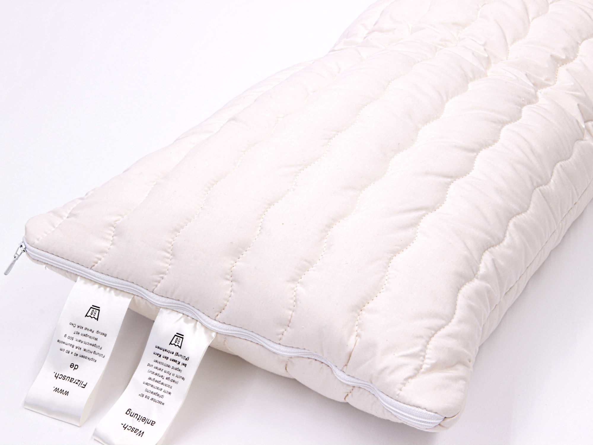 ÖKO-Kopfkissen mit Reißverschluss - 40 x 80 cm mit 500g Füllung